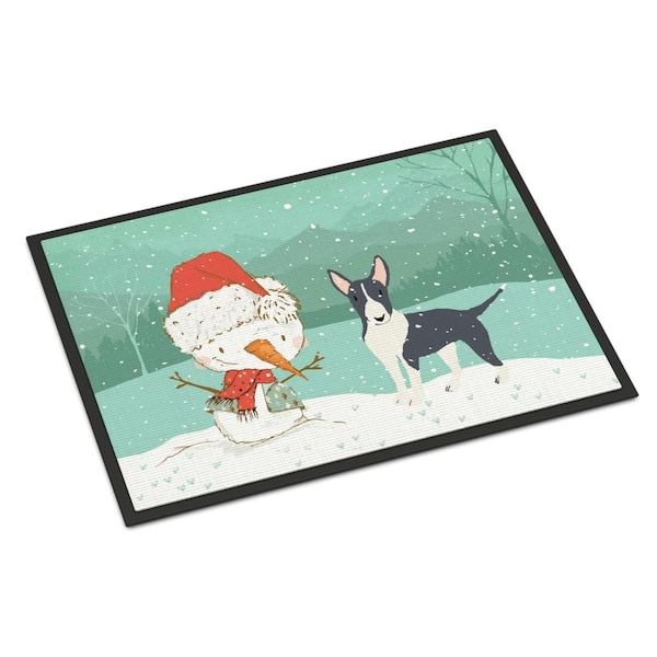 Carolines Treasures 18 x 27 in. Black Bull Terrier Snowman Christmas Indoor or Outdoor Mat CK2055MAT - main